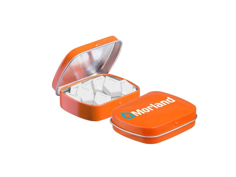 Mini scharnierblikje logo mints