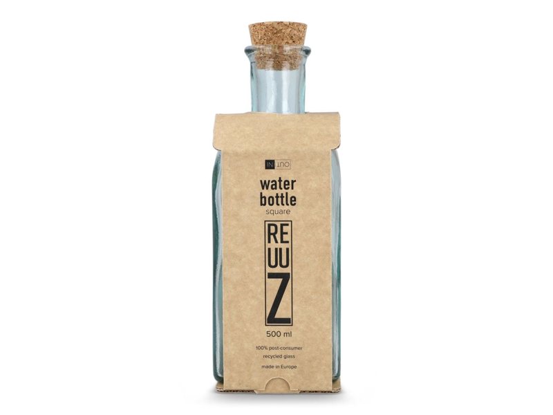 InSideOut Vierkante Gerecycled glas Waterfles ReuuZ met kurkstop 500ml InSideOut Vierkante Gerecycled glas Waterfles ReuuZ met kurkstop 500ml