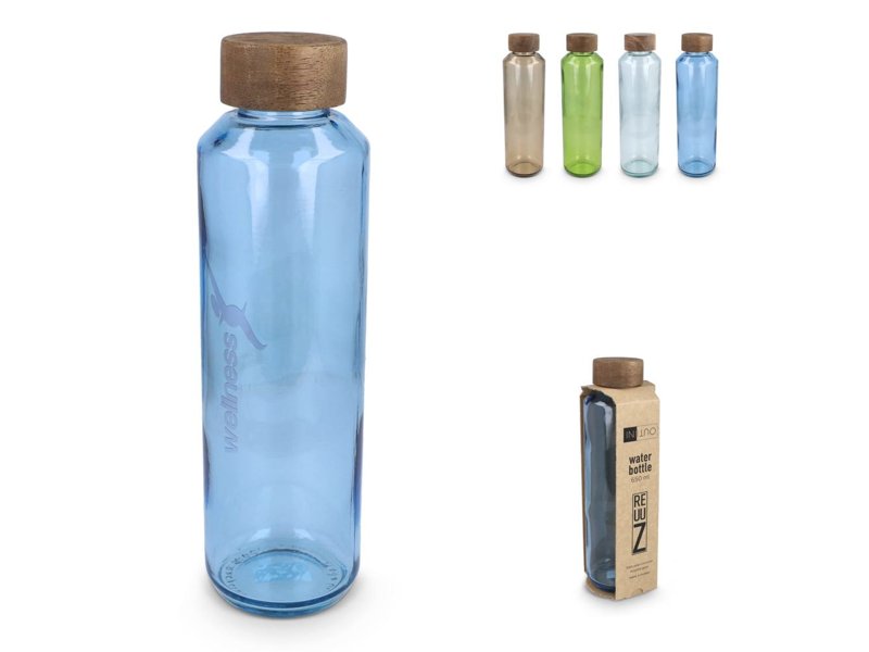 InSideOut Gerecyclede glazen Waterfles ReuuZ met houten dop 650 ml InSideOut Gerecyclede glazen Waterfles ReuuZ met houten dop 650 ml