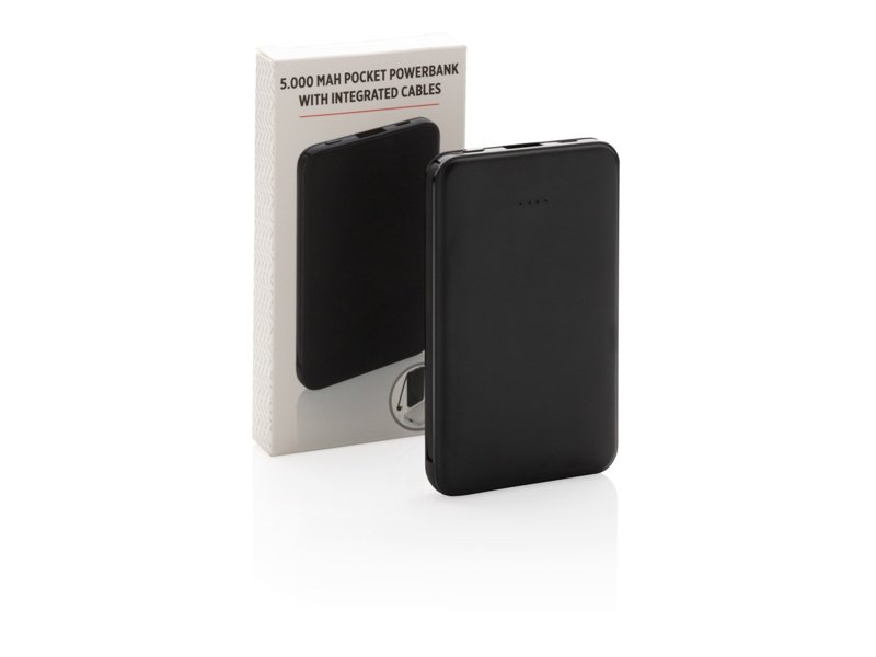 5.000 mAh zakformaat powerbank met geïntegreerde kabels 5.000 mAh zakformaat powerbank met geïntegreerde kabels