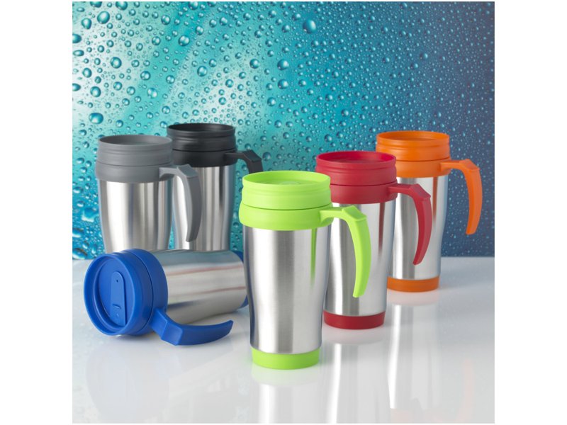 Handige thermosbeker met handvat, snel met eigen logo leverbaar