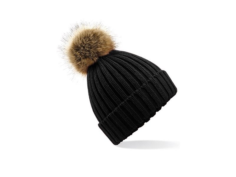 Beechfield - Faux Fur Pop Pom Chunky Beanie