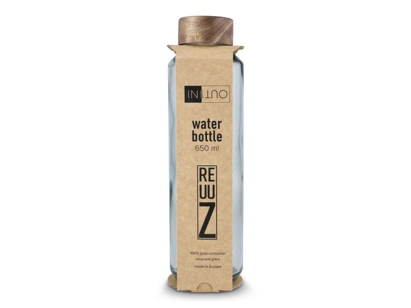 InSideOut Gerecyclede glazen Waterfles ReuuZ met houten dop 650 ml InSideOut Gerecyclede glazen Waterfles ReuuZ met houten dop 650 ml