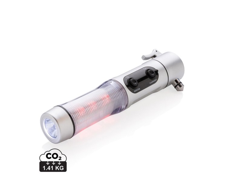 Veiligheidszaklamp met noodhamer