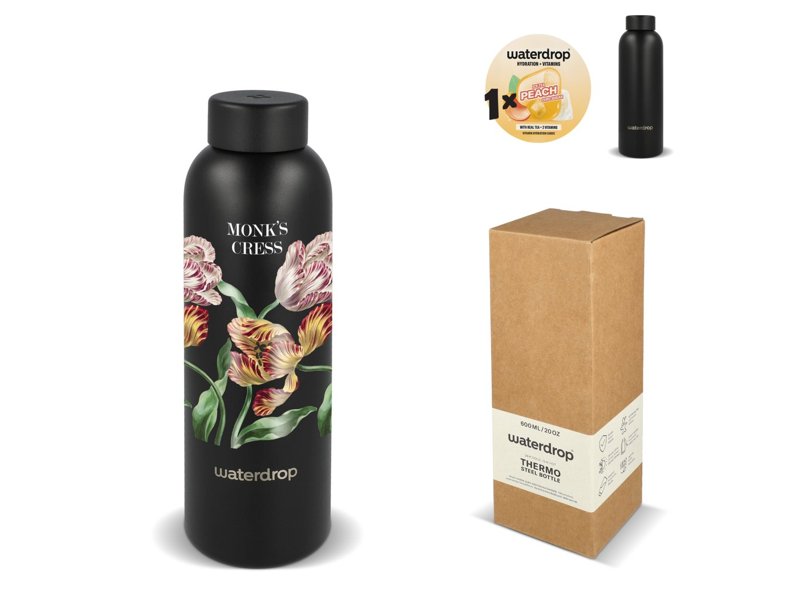 Waterdrop Roestvrijstalen Fles met Stalen dop 600ml Waterdrop Roestvrijstalen Fles met Stalen dop 600ml