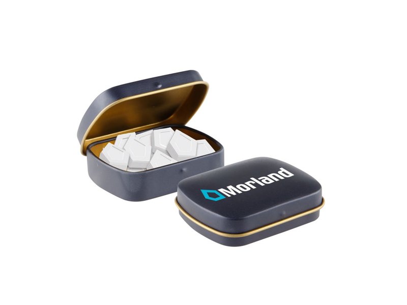 Mini scharnierblikje logo mints