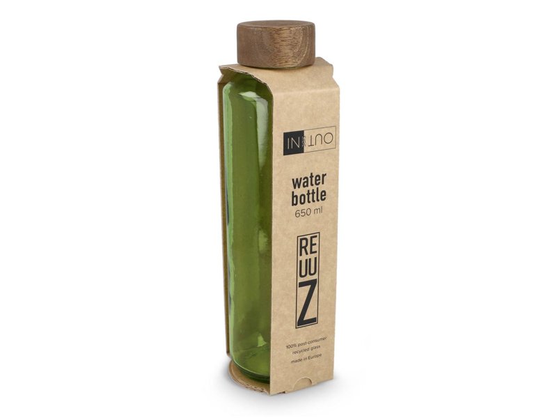 InSideOut Gerecyclede glazen Waterfles ReuuZ met houten dop 650 ml InSideOut Gerecyclede glazen Waterfles ReuuZ met houten dop 650 ml