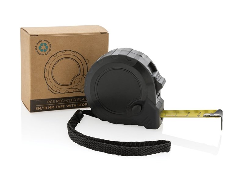 RCS gerecycled plastic 5M/19 mm rolmaat met stop knop RCS gerecycled plastic 5M/19 mm rolmaat met stop knop