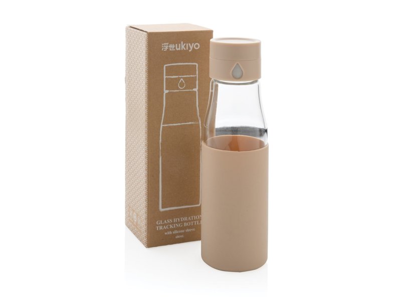 Ukiyo glazen hydratatie-trackingfles met sleeve Ukiyo glazen hydratatie-trackingfles met sleeve
