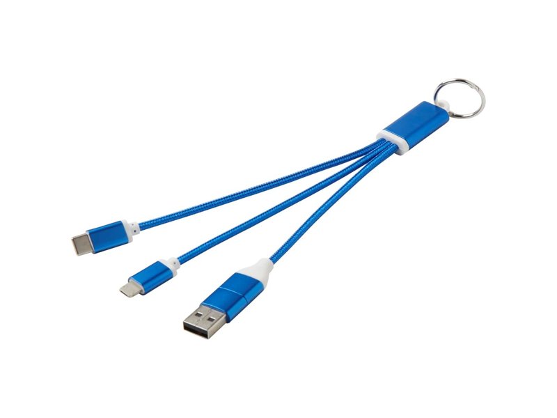 Metal 4-in-1 oplaadkabel van gerecycled aluminium met sleutelhanger