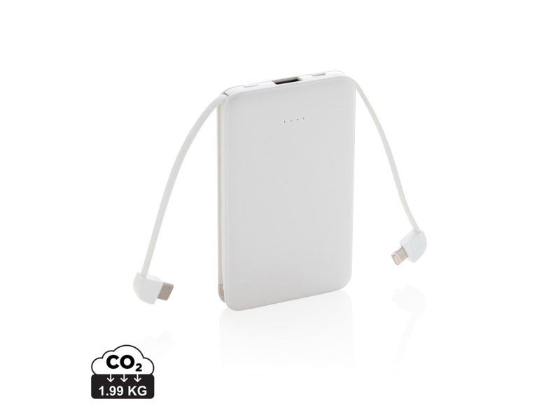 5.000 mAh zakformaat powerbank met geïntegreerde kabels 5.000 mAh zakformaat powerbank met geïntegreerde kabels