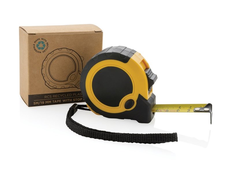 RCS gerecycled plastic 5M/19 mm rolmaat met stop knop RCS gerecycled plastic 5M/19 mm rolmaat met stop knop