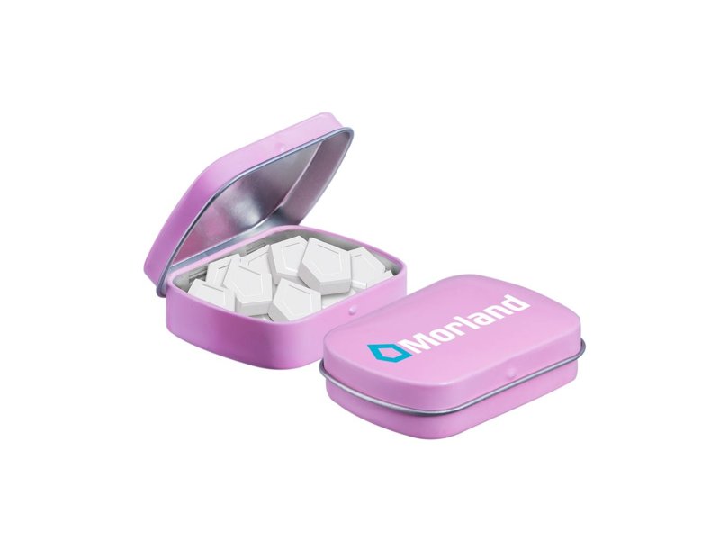 Mini scharnierblikje logo mints